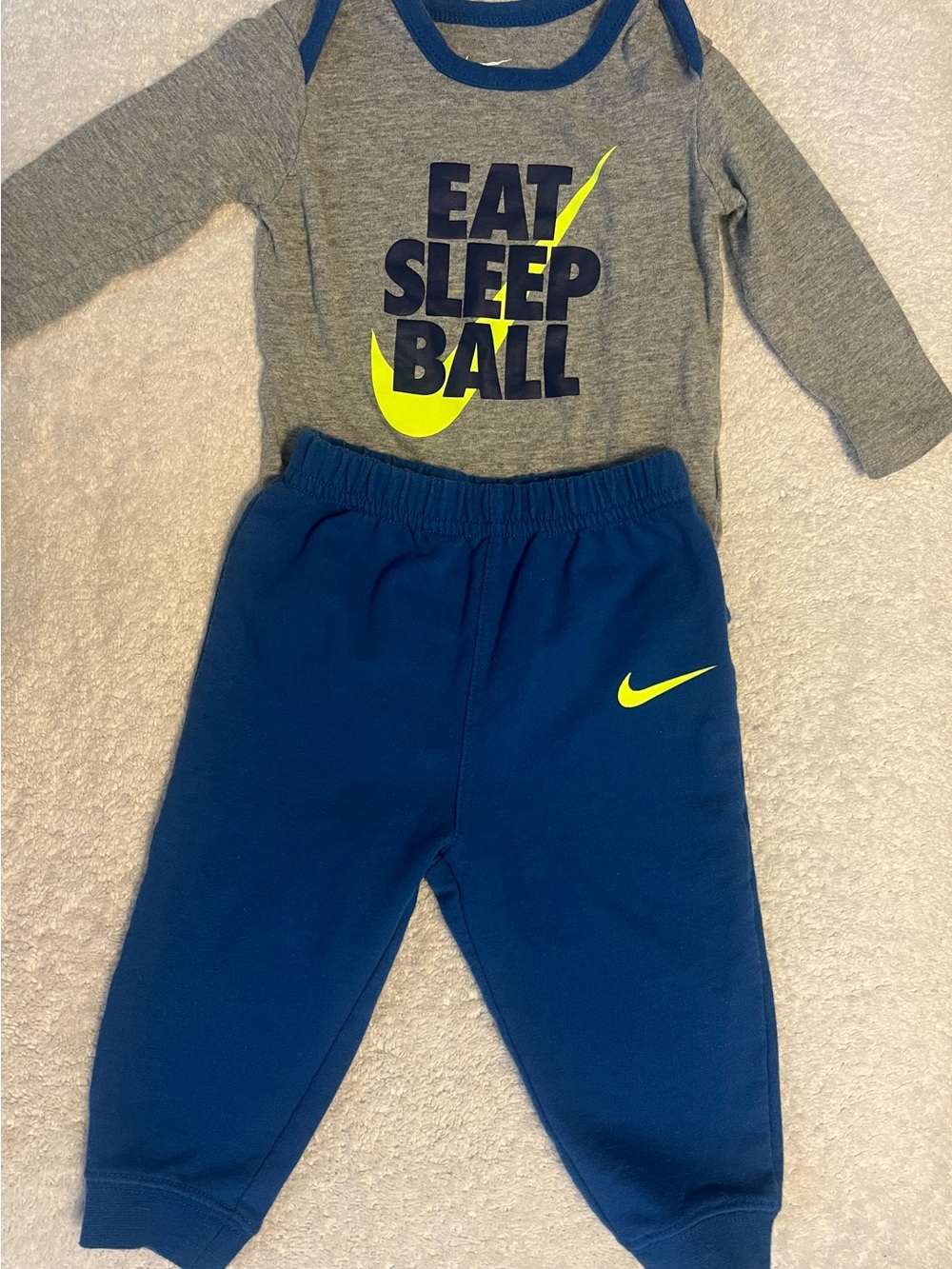 Nike Toddler Gray Top & Royal Blue Joggers with Neon Swoosh